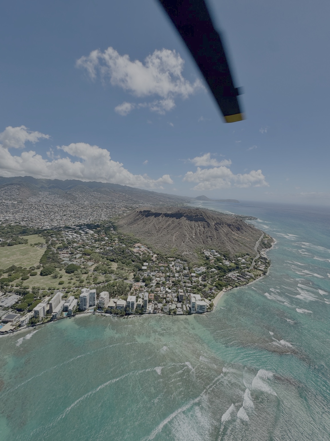 Aerial coastline with Diamond Head crater